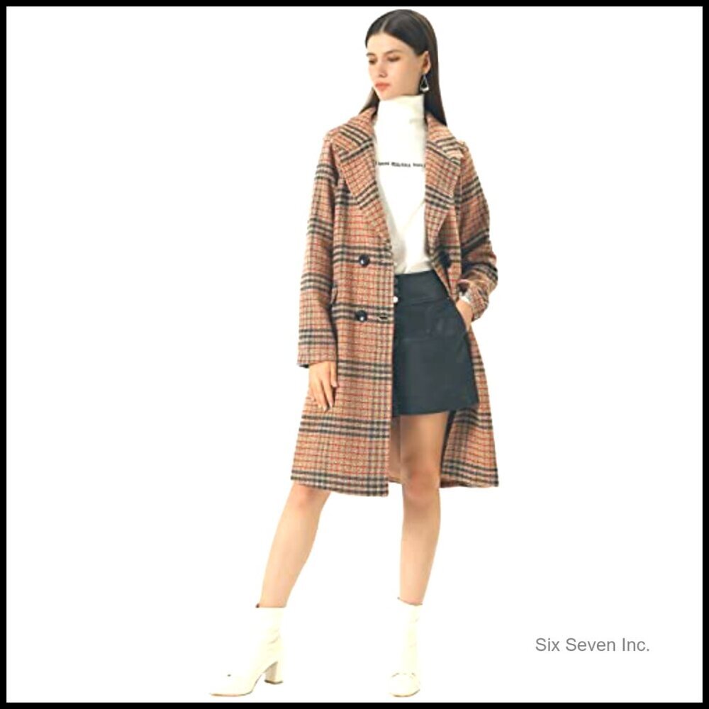 Oversize Wool Peacoat with Lapel Collar, Double Breasted Long Winter Coat - Picture 5 of 6